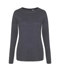 AWDis Womens/Ladies Girlie Long Sleeve Tri-Blend T-Shirt (Heather Charcoal)