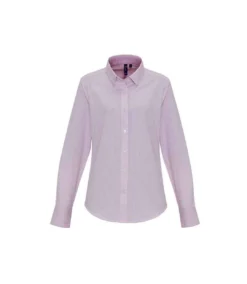 Premier® Premier Womens/Ladies Striped Oxford Long-Sleeved Formal Shirt (White/Pink)