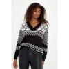 Dorothy Perkins Womens/Ladies Patterned Textured V Neck Sweater (Black/White)