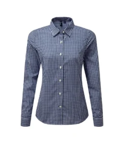 Premier® Premier Womens/Ladies Maxton Check Long Sleeve Shirt (Navy/White)