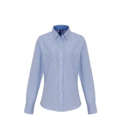 Premier® Premier Womens/Ladies Striped Oxford Long-Sleeved Formal Shirt (White/Oxford Blue)