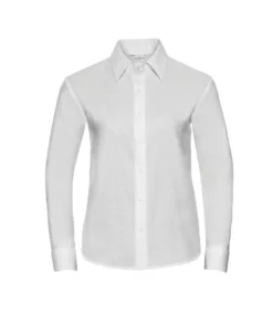 Russell Collection Womens/Ladies Oxford Easy-Care Long-Sleeved Shirt (White)