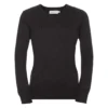 Russell Collection Ladies/Womens V-Neck Knitted Pullover Sweatshirt (Charcoal Marl)