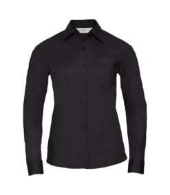 Russell Collection Womens/Ladies Poplin Easy-Care Long-Sleeved Shirt (Black)