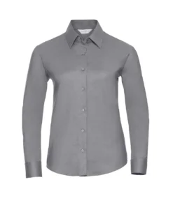 Russell Collection Ladies/Womens Long Sleeve Easy Care Oxford Shirt (Silver)