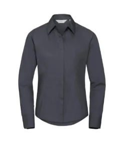 Russell Collection Ladies Long Sleeve Fitted Poplin Shirt (Convoy Gray)