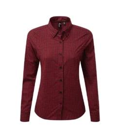 Premier® Premier Womens/Ladies Maxton Check Long Sleeve Shirt (Black/Red)