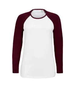 SOLS Womens/Ladies Milky Contrast Long Sleeve T-Shirt (White/Burgundy)