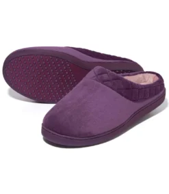 Women's Mule-Style Velour Slippers - Plum
