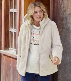 Women's Ecru Faux-Fur Jacket