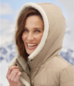 Women's Beige Water-Repellent Padded Parka - Foldaway Hood -Featured Women's Clothing Stores bc55463c44572876a30f6e86c4ae78dc