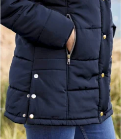 Women's Navy Padded Winter Jacket - Water-Repellent - Faux-Fur Hood -Featured Women's Clothing Stores bf4c008095edebead12c3acad91b1015