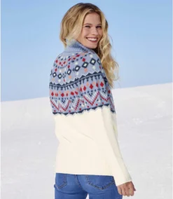 Women's Patterned Roll-Neck Sweater - Lavender Ecru -Featured Women's Clothing Stores c14a01d7dfb5bdab8d5c2aba741d74aa