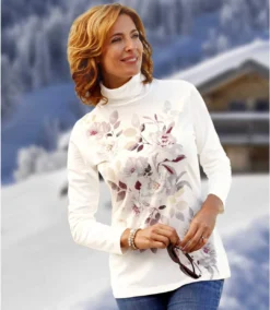 Women's Floral Turtleneck Top - Off-White -Featured Women's Clothing Stores c4a1630e3e399e0604a85bb902c2f354