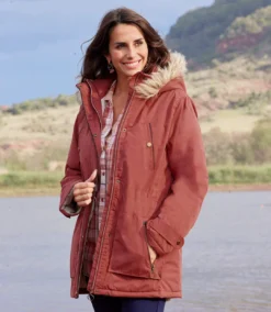 Women's Pink Water-Repellent Microtech Parka - Faux-Fur Hood -Featured Women's Clothing Stores c4cc348ea15cba50be622b2a4408702b