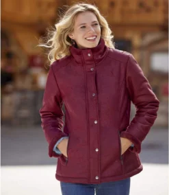 Women's Burgundy Faux-Suede Jacket - Water-Repellent