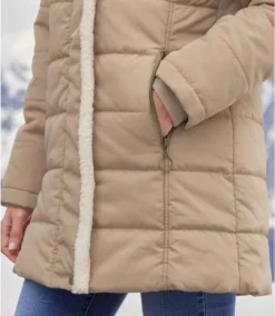 Women's Beige Water-Repellent Padded Parka - Foldaway Hood -Featured Women's Clothing Stores d359e4b840756a32ab17de8a8961ae1d