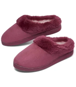 Women's Faux-Suede & Faux-Fur Slippers - Raspberry
