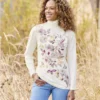 Women's Floral Turtleneck Top - Off-White