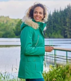 Women's Green Parka With Faux-Fur Hood -Featured Women's Clothing Stores f8ad008c92ae0560637ba75a516a0c52