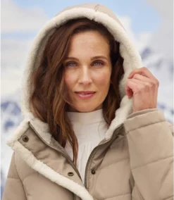 Women's Beige Water-Repellent Padded Parka - Foldaway Hood -Featured Women's Clothing Stores f956c19df024110d794b307ec6cd8785