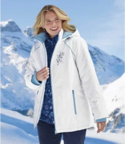Women's White Fleece-Lined Ski Jacket -Featured Women's Clothing Stores febfcf9d4ccc86bf4a1cf21a684892fa