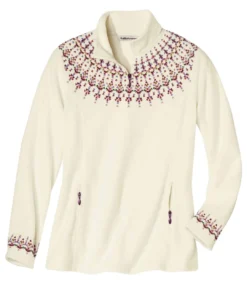 Women's Half-Zip Patterned Microfleece Sweater - Off-White -Featured Women's Clothing Stores ff3a1b2904f535a010167a94b7cb96f0